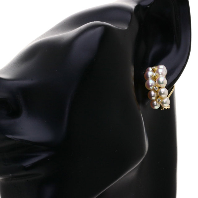 MIKIMOTO ミキモト パール 真珠 ダイヤモンド ピアス K18イエローゴールド レディース