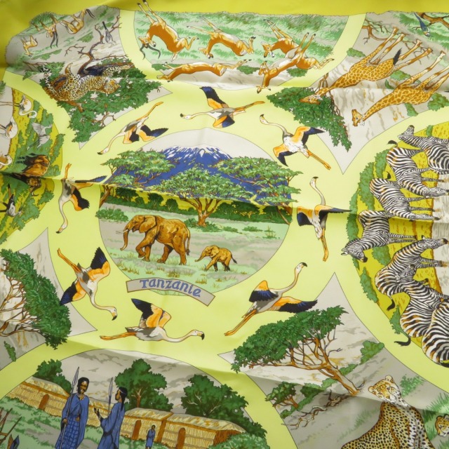 エルメス カレ90 シルクスカーフ タンザニア アニマル柄（美品 入手  