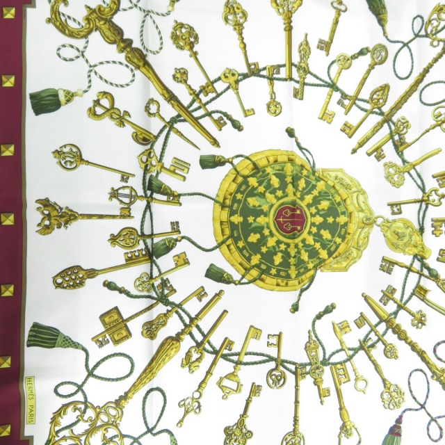 HERMES エルメス カレ90 LES CLES THE KEYS RARE 鍵柄 スカーフ シルク 