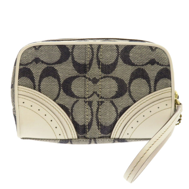 極美品　コーチ　COACH アクセサリーポーチ　ハンドバッグ　シグネチャー 極美品】COACH(コーチ)シグネチャー アクセサリーポーチ