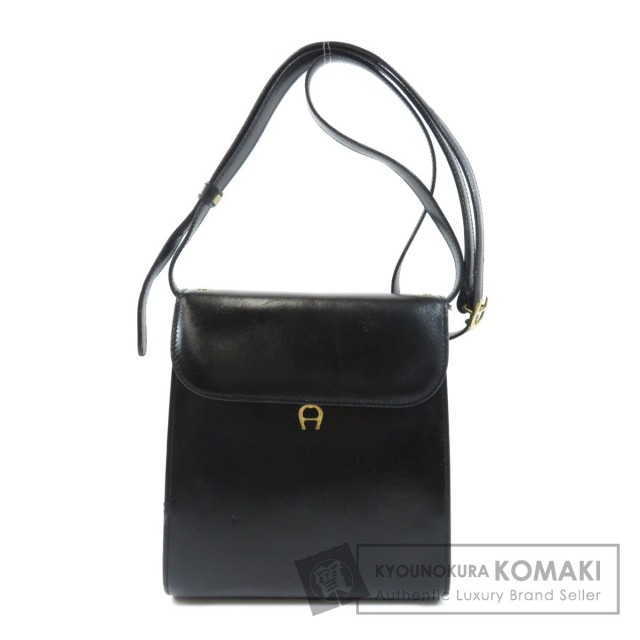 AIGNER 黒 ハンドバッグ ショルダー 2way レザー ゴールド金具