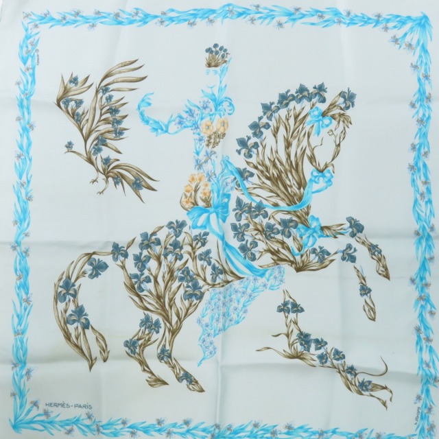 HERMES エルメス カレ45 AMOURS 愛 スカーフ フラワー