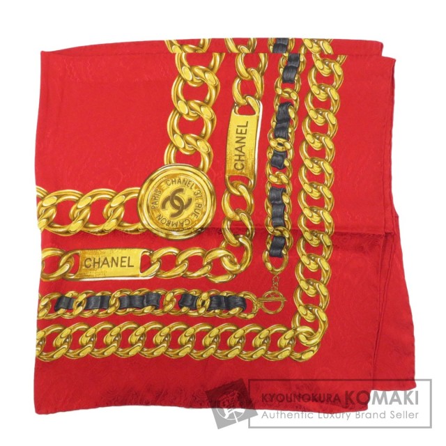 CHANELシャネル鎖モチーフペイズリー柄スカーフシルクレディース 