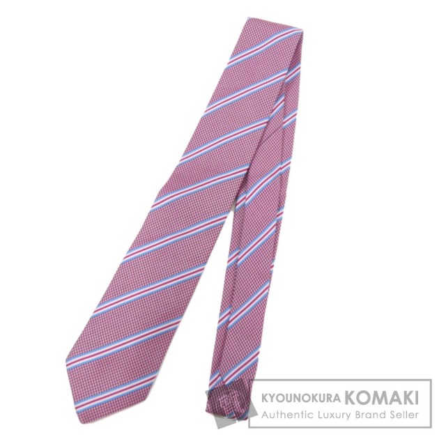 HERMES エルメス 総柄 ストライプ 剣先7cm ネクタイ シルク レディース 