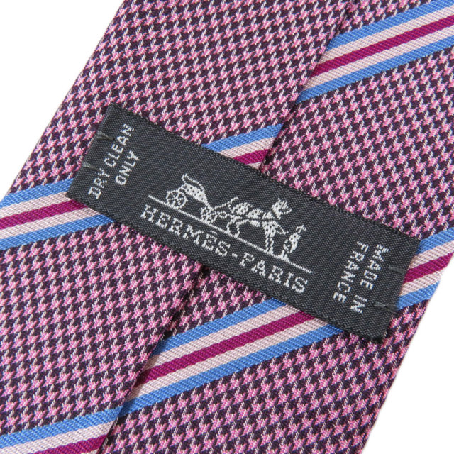 HERMES エルメス 総柄 ストライプ 剣先7cm ネクタイ シルク レディース 