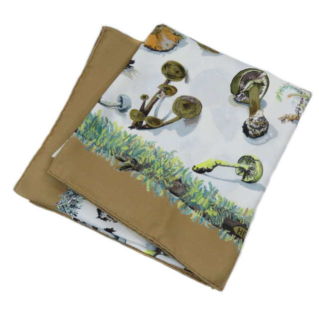 HERMES エルメス カレ90 キノコ柄 スカーフ シルク レディース 