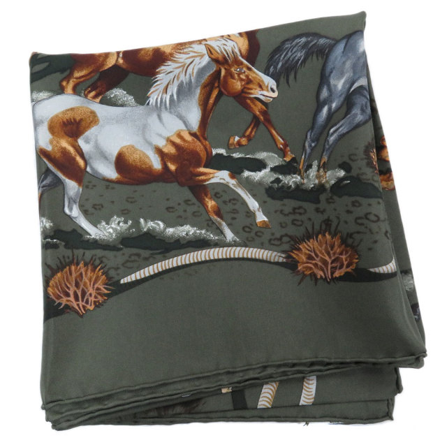HERMES エルメス カレ90 LES MUSTANGS スカーフ シルク レディース