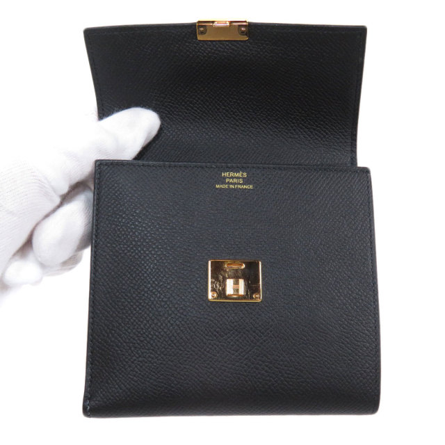 HERMES エルメス クリック12 黒 ブラック ゴールド金具 三つ折り財布  