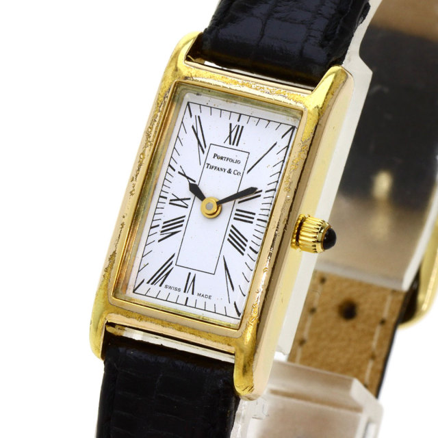 TIFFANY&Co. ティファニー ポートフォリオ スクエア 腕時計 GP/革  