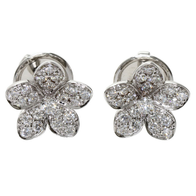 K18WG フラワー 組みつき ダイヤモンド ピアス 0.90CT 