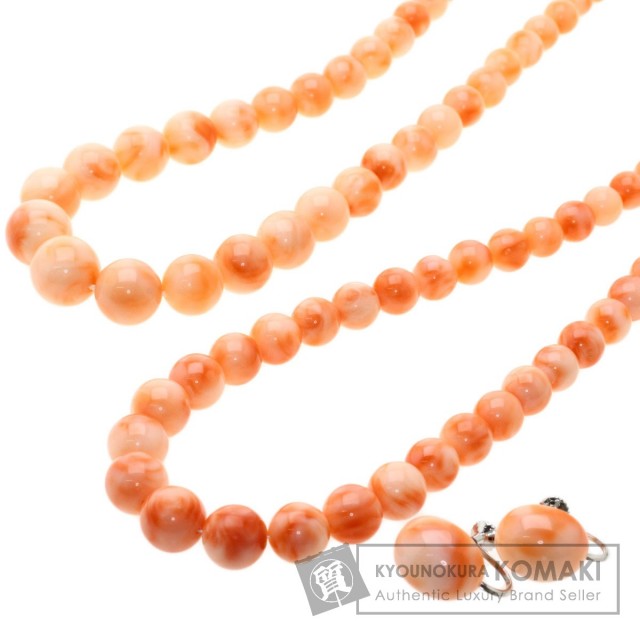 サンゴ 珊瑚 イヤリング 3点セット ネックレス シルバー 33.7g レディース 