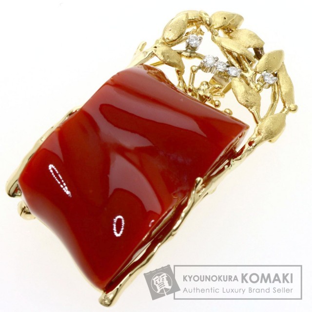0.1ct ペンダントトップ サンゴ 珊瑚 ダイヤモンド 2WAY ブローチ K18  