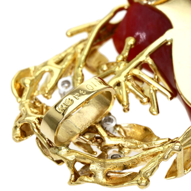 0.1ct ペンダントトップ サンゴ 珊瑚 ダイヤモンド 2WAY ブローチ K18  