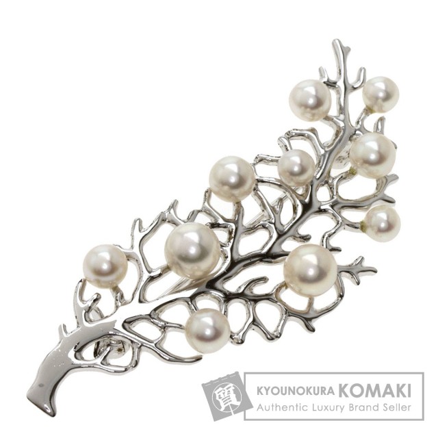 MIKIMOTO ミキモト パール 真珠 リーフモチーフ ブローチ シルバー 