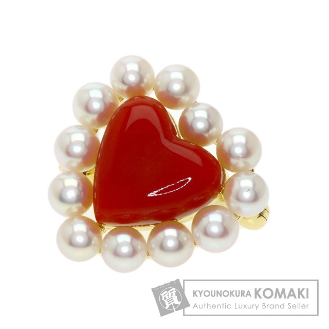 MIKIMOTO ミキモト パール 真珠 サンゴ 珊瑚 ブローチ K18イエロー  