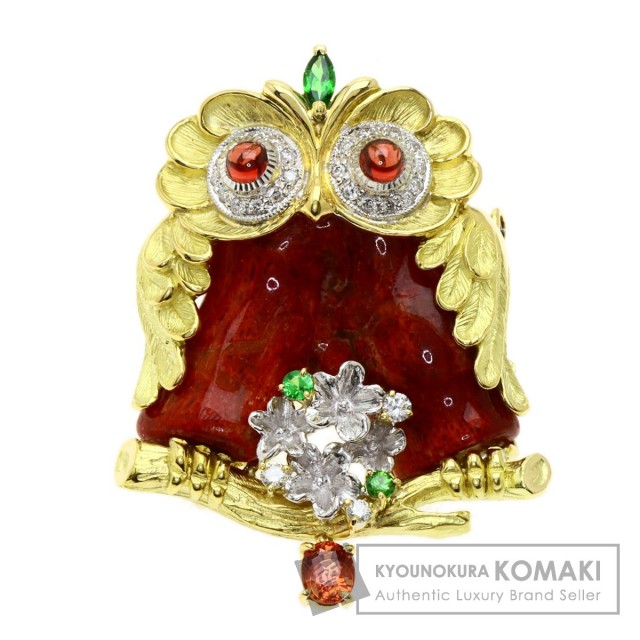 0.88ct フクロウモチーフ ガーネット サファイア ダイヤモンド 