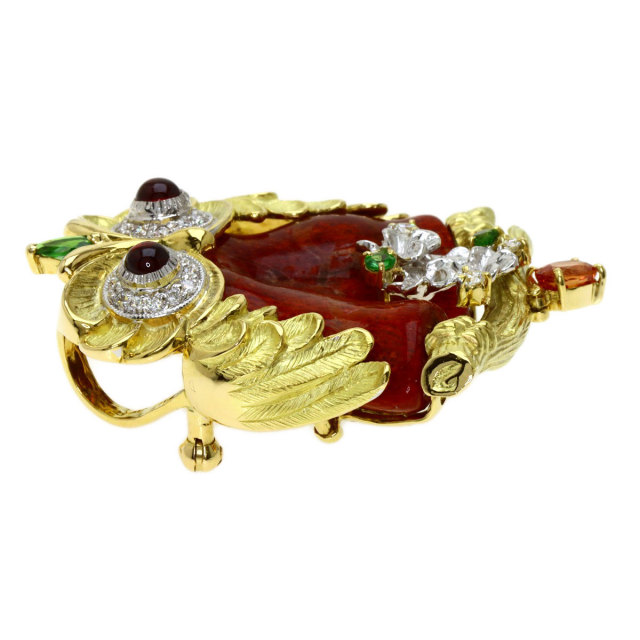 0.88ct フクロウモチーフ ガーネット サファイア ダイヤモンド 