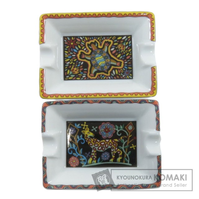 HERMES エルメス ミニ灰皿セット タートル＆ヒョウモチーフ 灰皿 陶器  