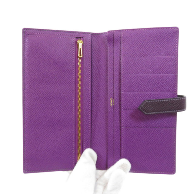 HERMES エルメス ベアンスフレ エプソン パープル 長財布（小銭入れ 