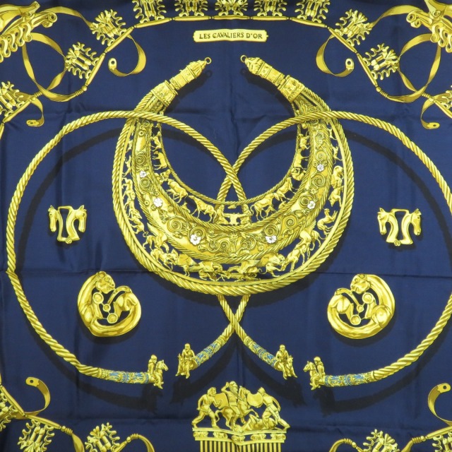 HERMES(エルメス) スカーフ カレ90 ダークイエロー×白×マルチ ひろっ  