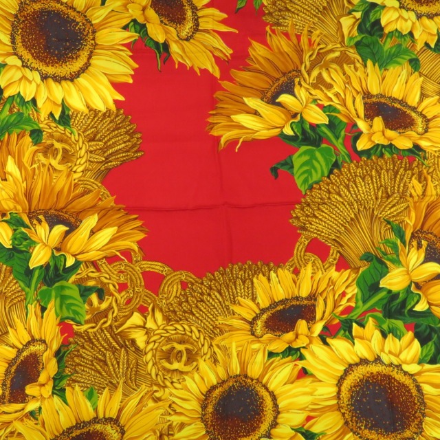 CHANEL シャネル ひまわりモチーフ スカーフ シルク レディース 