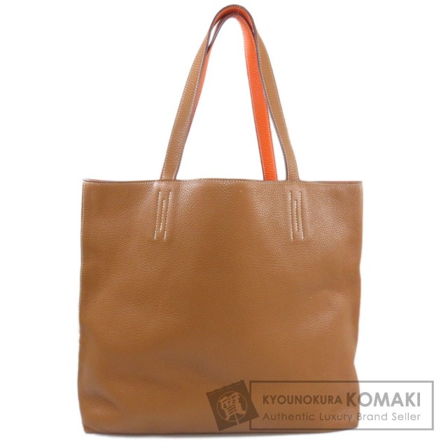 HERMES エルメス ドゥブルセンス45 ゴールド オレンジ トートバッグ  