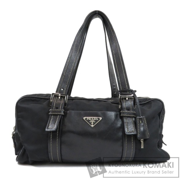 PRADA プラダ ロゴ金具 ハンドバッグ ナイロン素材/ラムスキン  