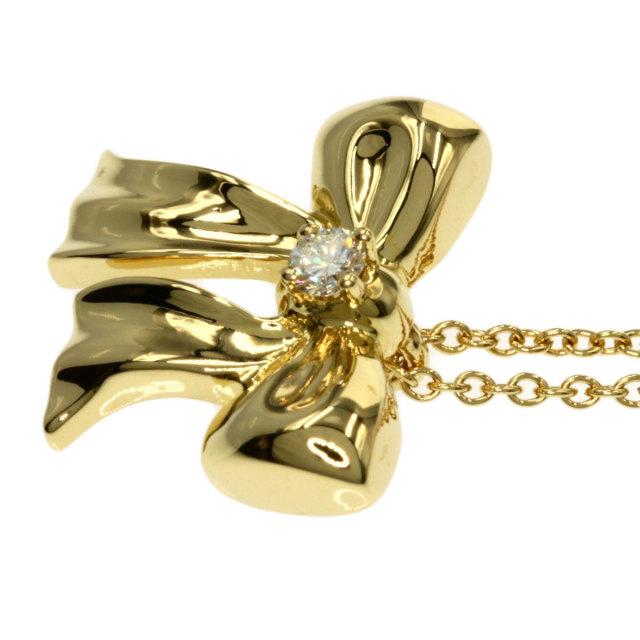 TIFFANY&Co. ティファニー リボン 1P ダイヤモンド ネックレス K18 