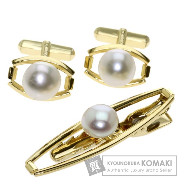 MIKIMOTO ミキモト アコヤパール 真珠 カフスセット タイピン K18  