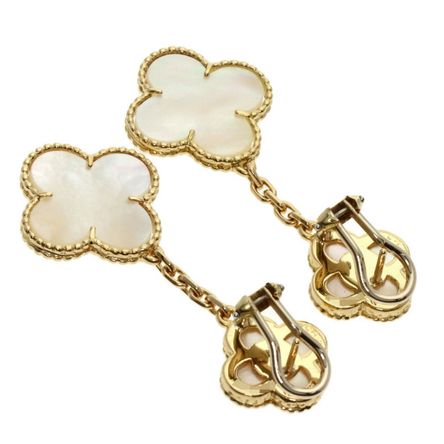 K18YG ホワイトシェル アルハンブラ マジック 美品 ピアス ピアス イヤリング ヴァンクリーフ＆アーペル Arpels & Cleef Van その他多肉植物