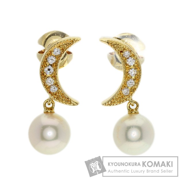 MIKIMOTO ミキモト アコヤパール 真珠 ダイヤモンド ムーン ピアス K18  