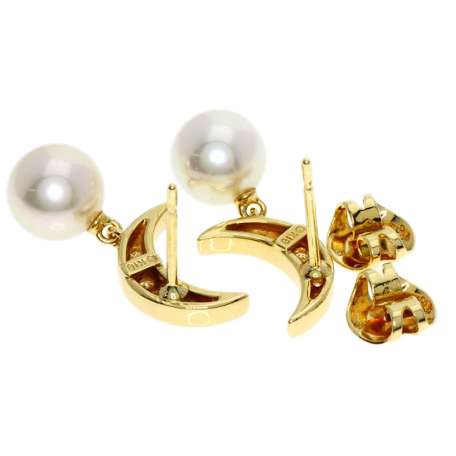 MIKIMOTO ミキモト アコヤパール 真珠 ダイヤモンド ムーン ピアス K18 