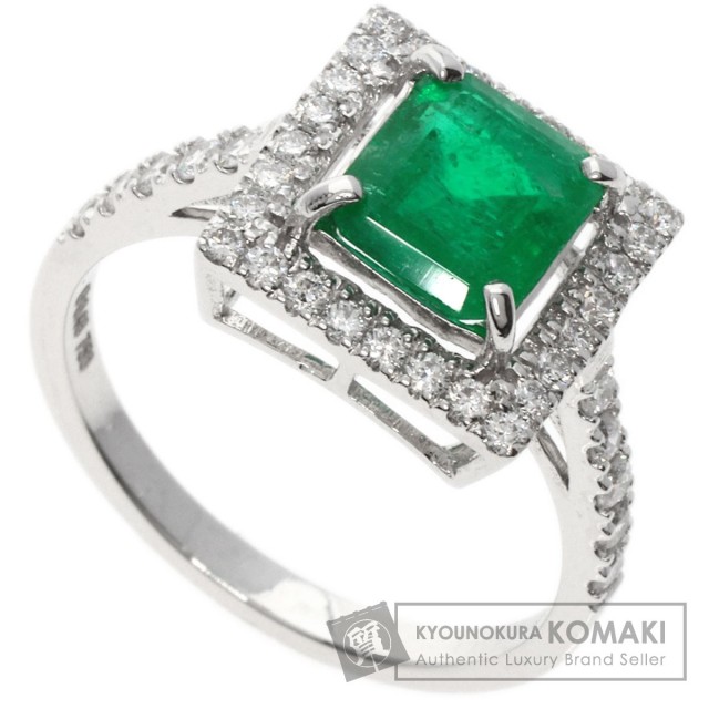 【鑑定済】エメラルド k18 ホワイトゴールド リング ダイヤモンド 1.36ct エメラルド ダイヤモンド リング・指輪 K18ホワイト