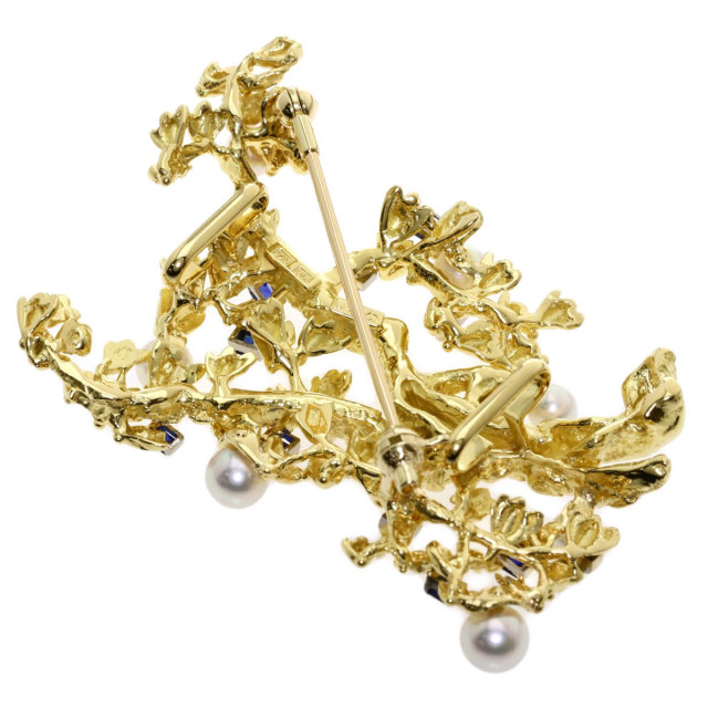 MIKIMOTO ミキモト パール 真珠 サファイア ブローチ K18イエロー 