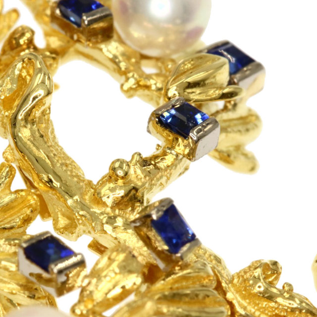 MIKIMOTO ミキモト パール 真珠 サファイア ブローチ K18イエロー 
