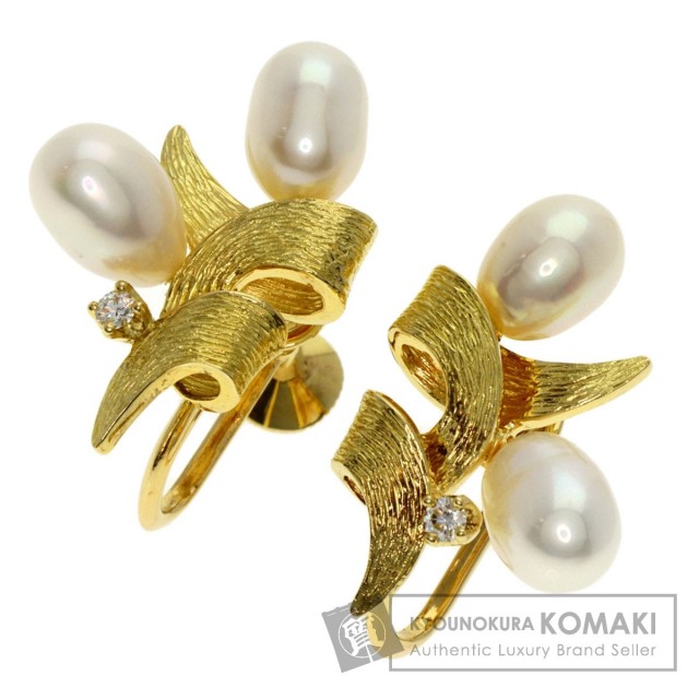 MIKIMOTO ミキモト 淡水パール 真珠 ダイヤモンド イヤリング K18 