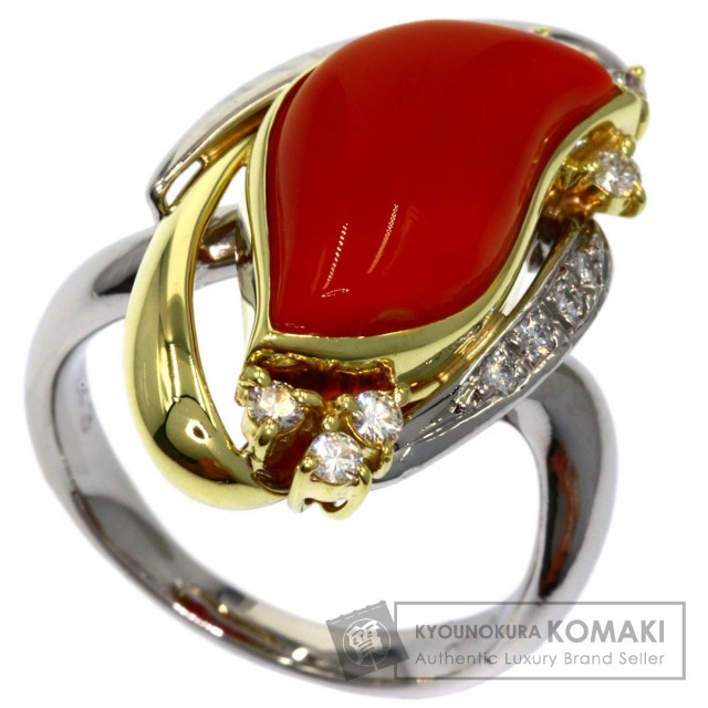 6.29ct サンゴ 珊瑚 ダイヤモンド リング・指輪 プラチナPT900/K18YG 