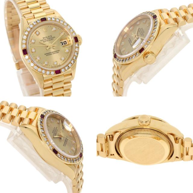 ROLEX ロレックス 69068G デイトジャスト 10P ダイヤモンド 腕時計 K18YG K18YG ダイヤモンドxルビー レディース [中古] ロレックス デイトジャスト 69068G シャンパンコンピュータ