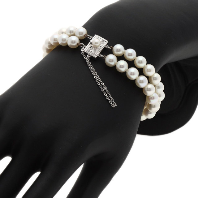 MIKIMOTO ミキモト アコヤパール 真珠 2連 ブレスレット シルバー 