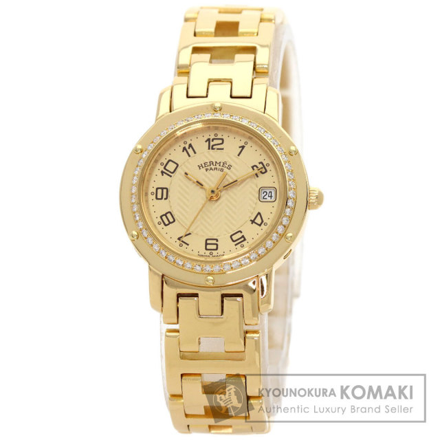 HERMES エルメス CL4.286 クリッパー ダイヤモンド 腕時計 K18イエロー 