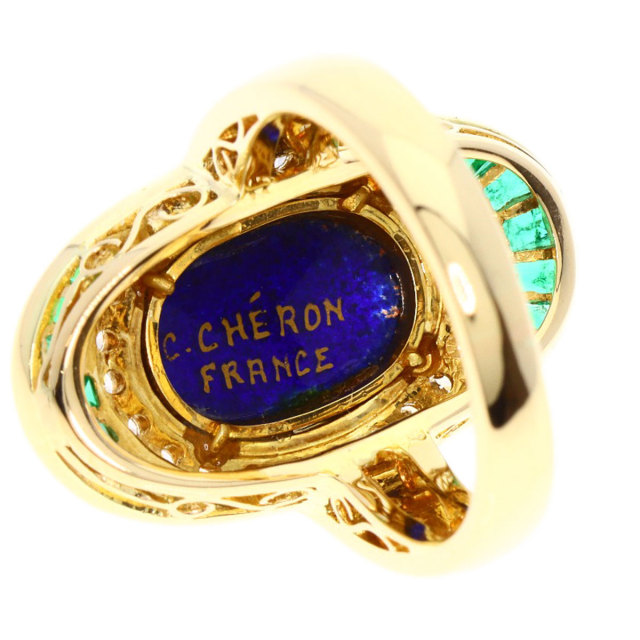 MITSUO KAJI 梶光夫 エマーユ エメラルド ダイヤモンド リング・指輪  