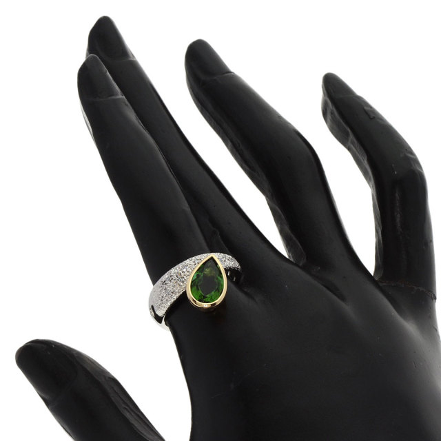 本物 グリーントルマリン 4.11ct ダイヤモンド 0.16ct Pt900 K18 YG  