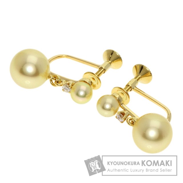 MIKIMOTO ミキモト ゴールデンパール 真珠 ダイヤモンド イヤリング 