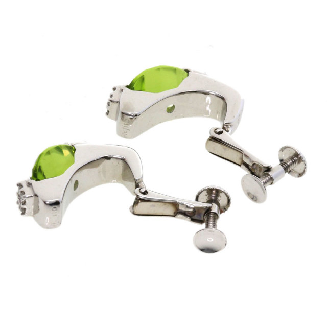 2.95ct プレフィート ペリドット ダイヤモンド イヤリング K18ホワイト  