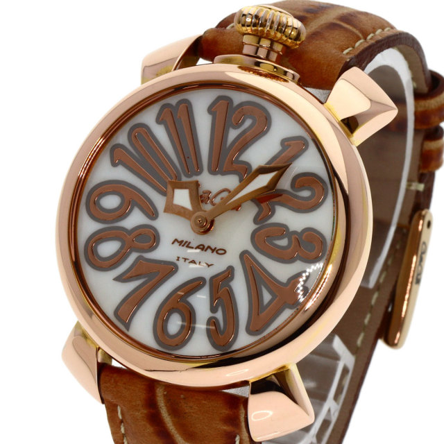 Gaga Milano ガガ・ミラノ マヌアーレ 40mm 腕時計 GP/革 メンズ 