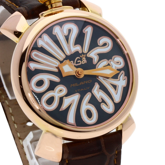 Gaga Milano ガガ・ミラノ マヌアーレ 40mm 腕時計 GP/革 メンズ