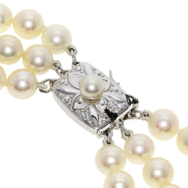 MIKIMOTO ミキモト パール 真珠 3連 ネックレス シルバー レディース