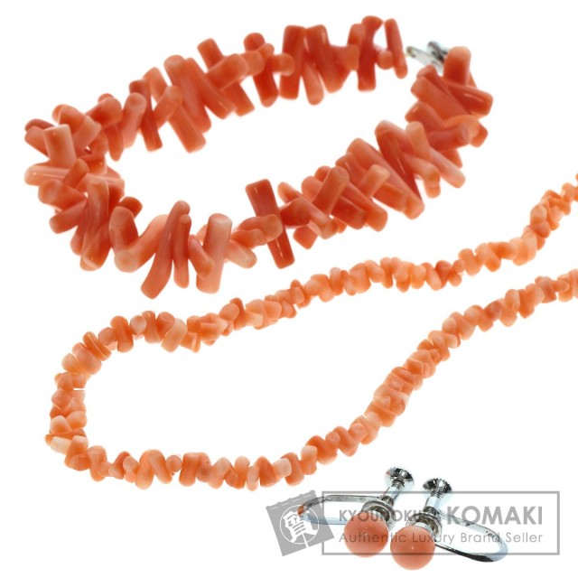 イヤリング・ブレス・ネックレス 3点セット 珊瑚 サンゴ ネックレス  