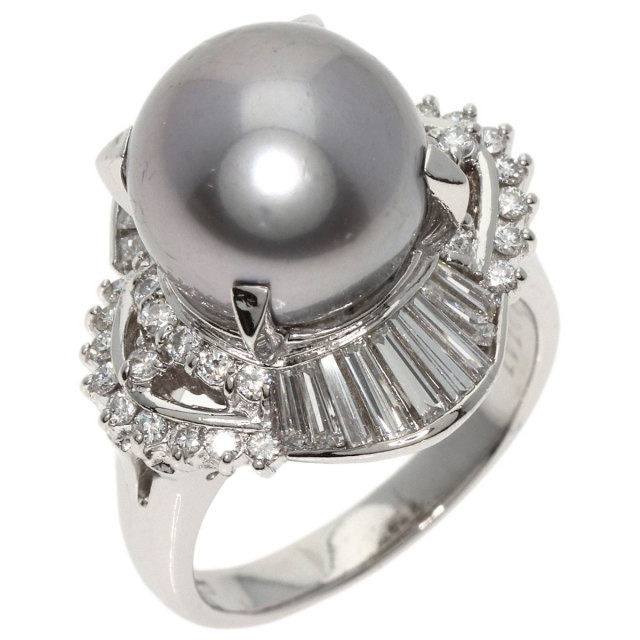ブラックパール 真珠 ダイヤモンド リング・指輪 プラチナPT900 16g  
