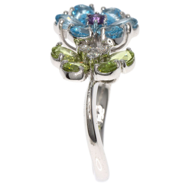 【新品未使用】K18 ペリドット　ブルートパーズ　天然ダイヤモンド　リング ジェムティーク ブルートパーズ ペリドット ダイヤモンド リング・指輪